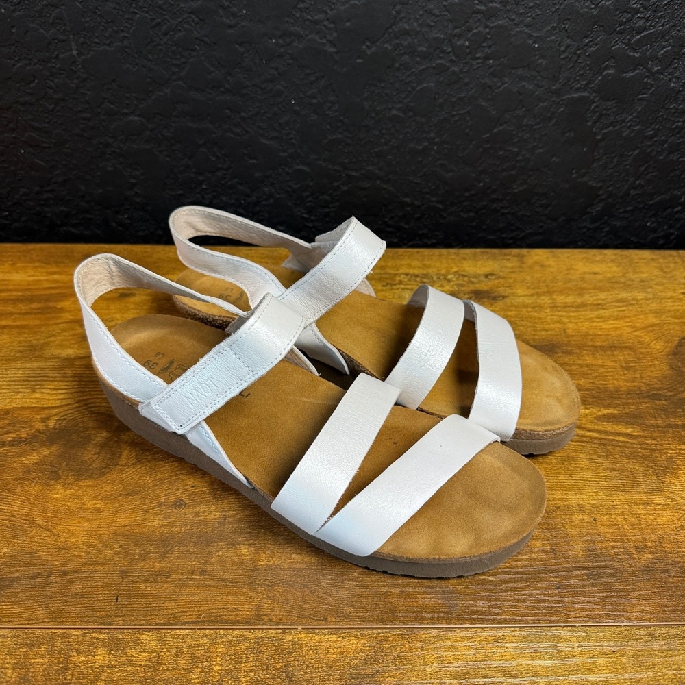 Naot Santa Barbara White Leather Ankle Strap Sandals Womens Size 8 US 39 EU